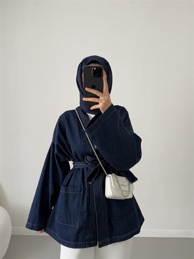 Kot Kimono Ceket - Koyu Kot