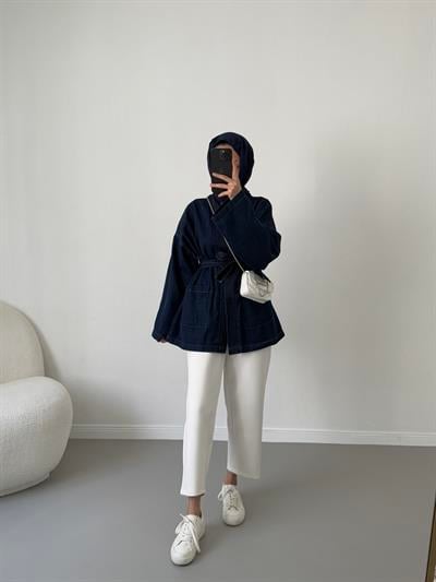 Kot Kimono Ceket - Koyu Kot