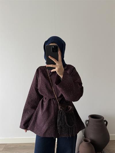 Pera Taşlı Ceket - Bordo