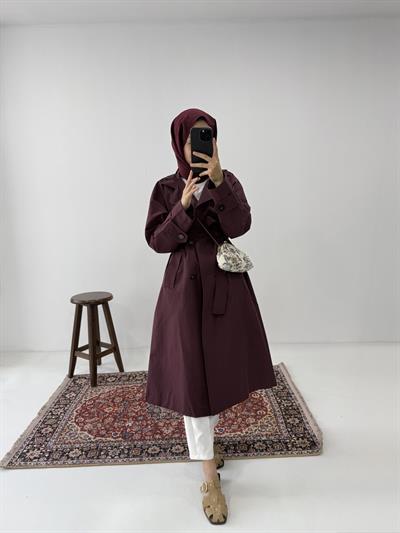 Premium Kalite Trençkot - Bordo