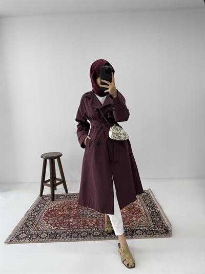 Premium Kalite Trençkot - Bordo