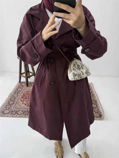 Premium Kalite Trençkot - Bordo