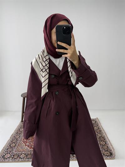 Premium Kalite Trençkot - Bordo