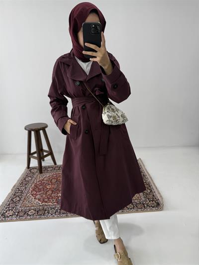Premium Kalite Trençkot - Bordo