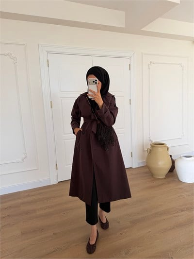 Premium Kalite Trençkot - Kahve