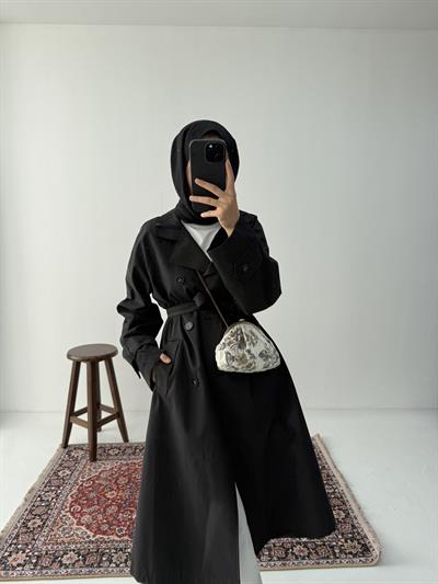 Premium Kalite Trençkot - Siyah