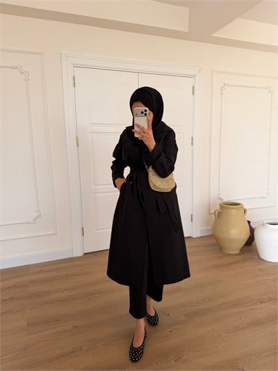 Premium Kalite Trençkot - Siyah