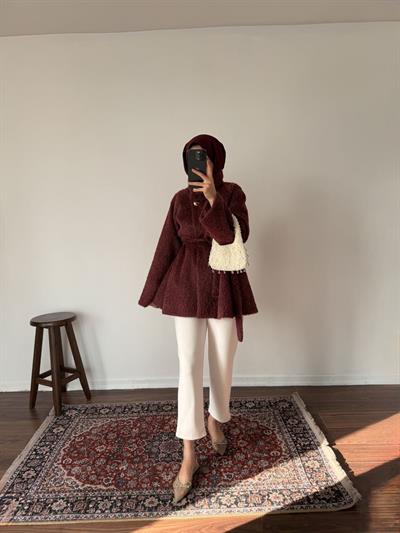 Premium Kaşe Kaban - Bordo 