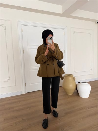 Premium Kaşe Kaban - Yağ Yeşili