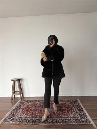 Premium Kürkü Kaban - Siyah