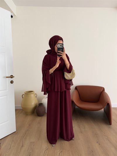 Selay Şifon Takım - Bordo