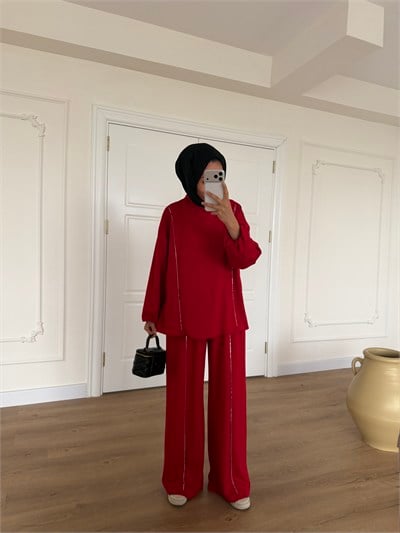 Taşlı Oysho Takım - Kırmızı