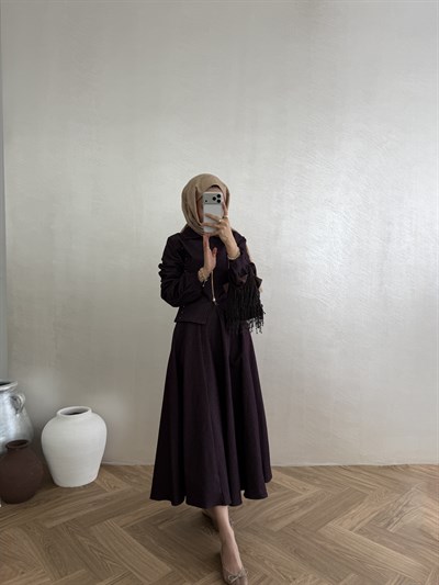 Volanlı Kot Takım - Bordo