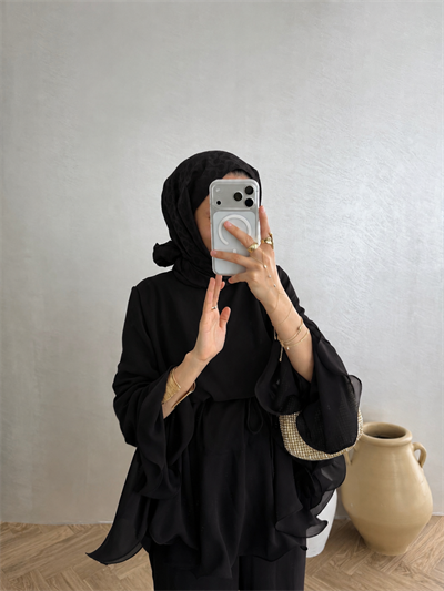 Volanlı Şifon Takım - Siyah