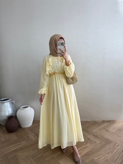 Vual Broşlu Elbise - Kavun İçi