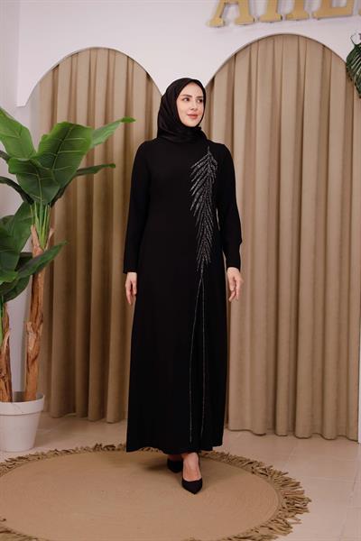 00100 CODE LEAF PATTERN EVENING DRESS WITH STONES