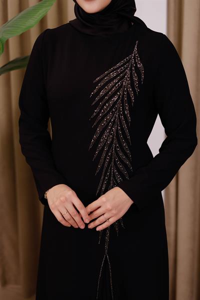 00100 CODE LEAF PATTERN EVENING DRESS WITH STONES