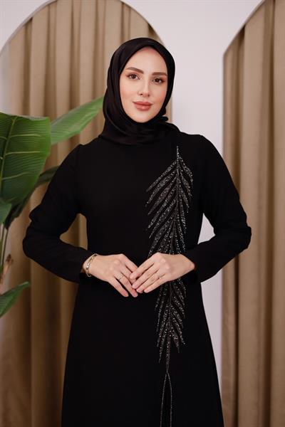 00100 CODE LEAF PATTERN EVENING DRESS WITH STONES