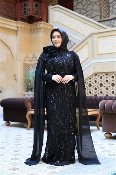 0052 KOD PELERİN DETAYLI ELBİSE