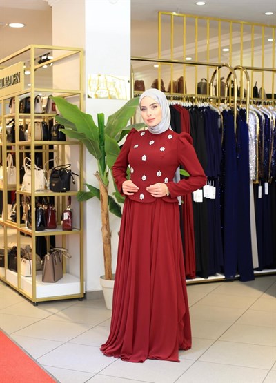 0057 KOD SAWOROSKİ TAŞLI ŞİFON ETEKLİ ELBİSE