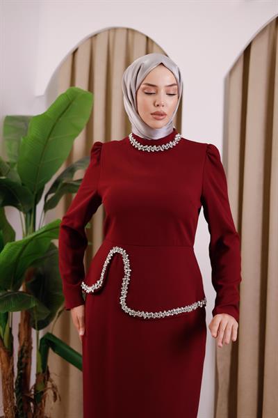 0080 فستان كريب كود كود بتفاصيل من الكريستال المرصع بالكريستال