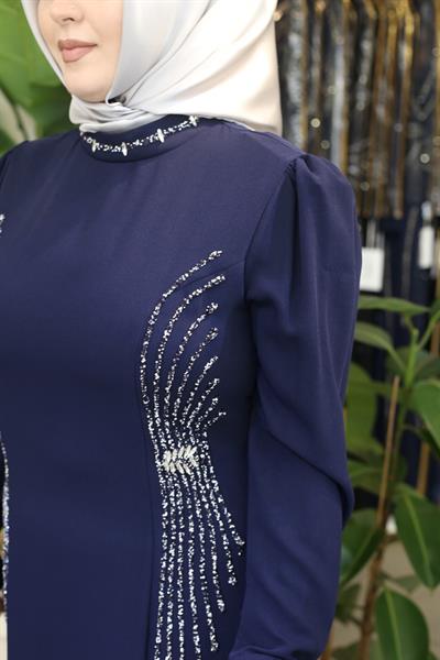 0087 CODE COLLAR STONE DETAILED DRESS