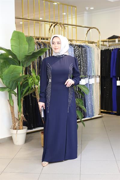 0087 CODE COLLAR STONE DETAILED DRESS