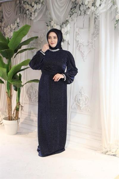 0096 KOD SERPME TAŞLI ELBİSE LACİVERT