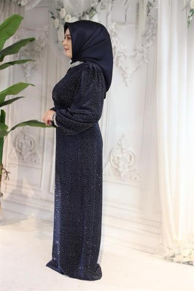 0096 KOD SERPME TAŞLI ELBİSE LACİVERT