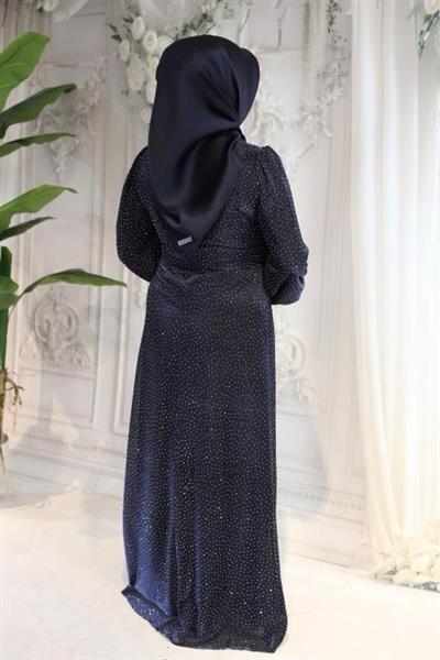 0096 KOD SERPME TAŞLI ELBİSE LACİVERT