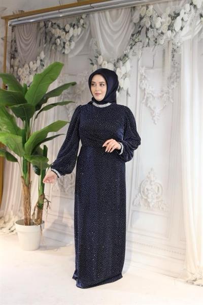 0096 KOD SERPME TAŞLI ELBİSE LACİVERT