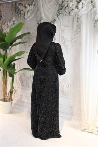 0096 KOD SERPME TAŞLI ELBİSE SİYAH