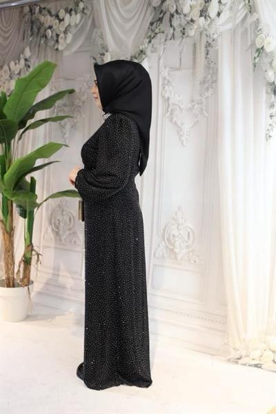 0096 KOD SERPME TAŞLI ELBİSE SİYAH