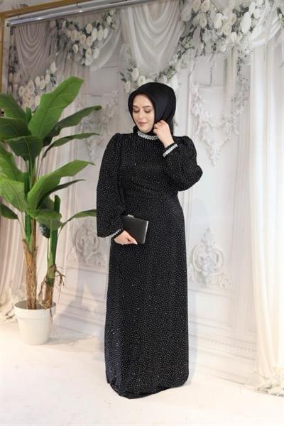 0096 KOD SERPME TAŞLI ELBİSE SİYAH