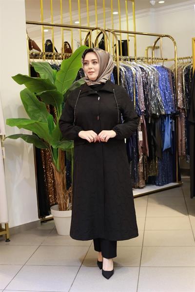 1101 KOD KENDİNDEN DESENLİ MEVSİMLİK KAPİTONE SİYAH