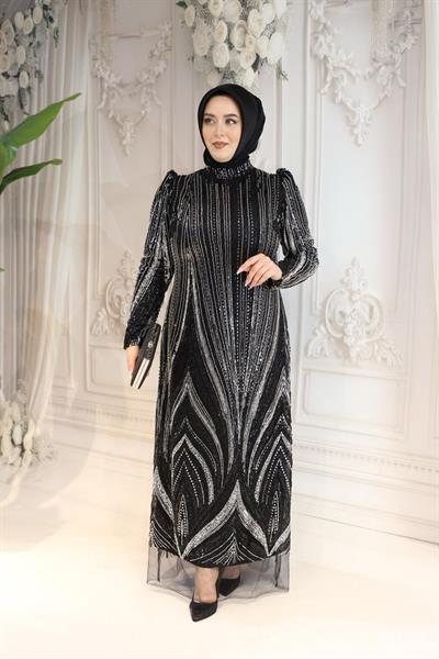 1106 CODE GLÄNZENDES ABENDKLEID MIT STEINDRUCK