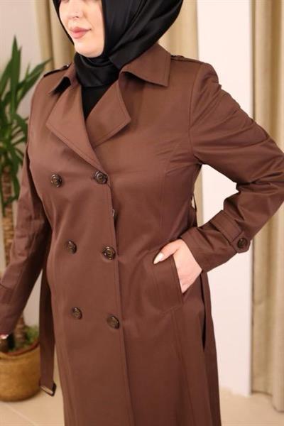 1108 KOD KRUVAZE YAKA MEVSİMLİK TRENÇKOT KAHVE