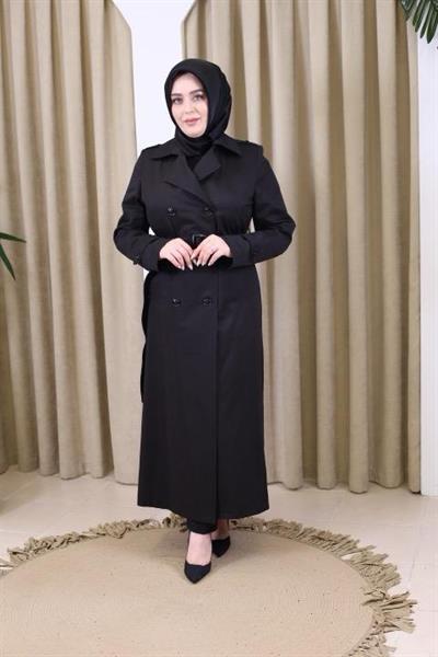 1108 KOD KRUVAZE YAKA MEVSİMLİK TRENÇKOT SİYAH