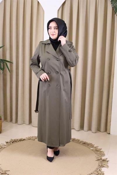 1108 KOD KRUVAZE YAKA MEVSİMLİK TRENÇKOT HAKİ