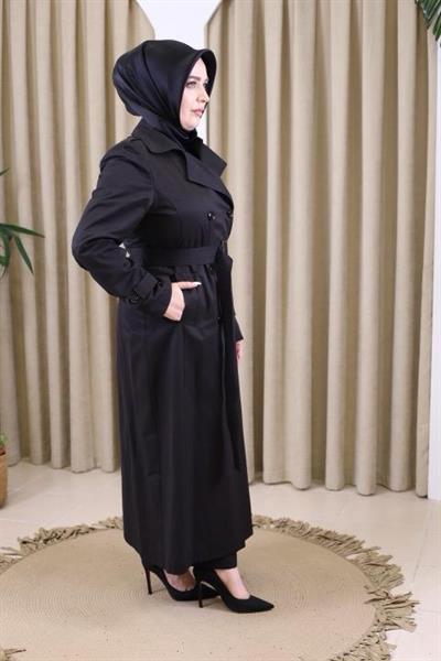 1108 KOD KRUVAZE YAKA MEVSİMLİK TRENÇKOT SİYAH