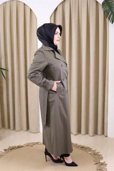 1108 KOD KRUVAZE YAKA MEVSİMLİK TRENÇKOT HAKİ