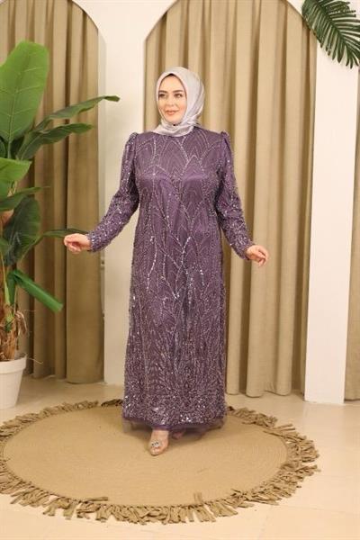 1115 KOD TAŞLI ABİYE ELBİSE LİLA