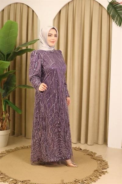 1115 KOD TAŞLI ABİYE ELBİSE LİLA