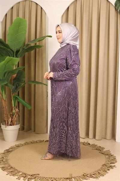 1115 KOD TAŞLI ABİYE ELBİSE LİLA