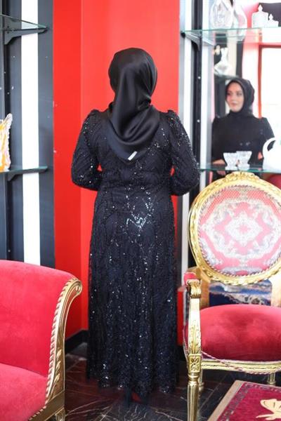 1115 KOD TAŞLI ABİYE ELBİSE SİYAH