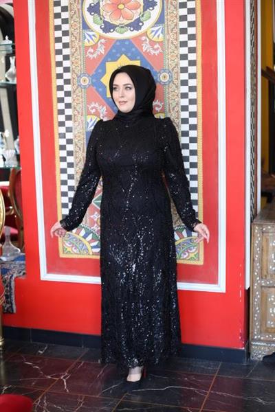 1115 KOD TAŞLI ABİYE ELBİSE SİYAH