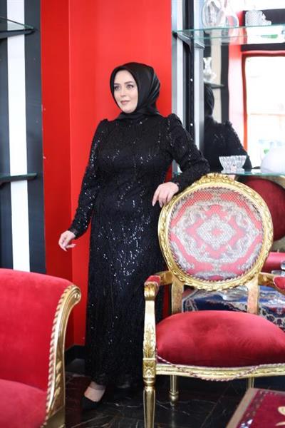 1115 KOD TAŞLI ABİYE ELBİSE SİYAH