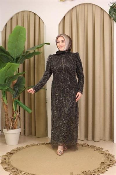 1115 KOD TAŞLI ABİYE ELBİSE YEŞİL