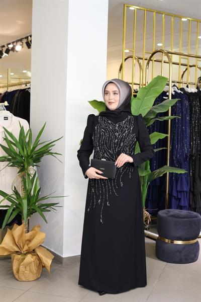 1321 CODE CREPE TAŞLI ELBİSE