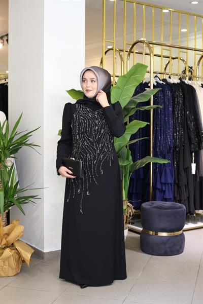 1321 CODE CREPE TAŞLI ELBİSE